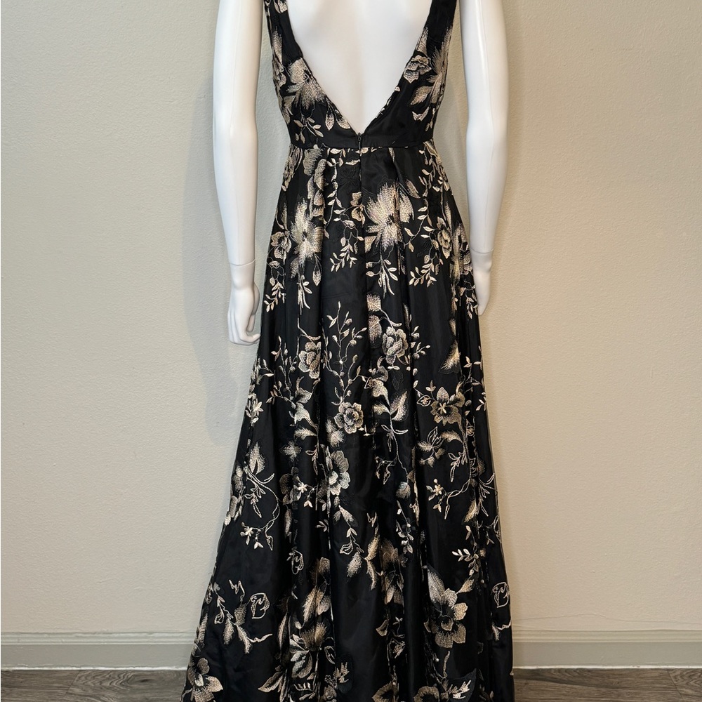 Black and Gold Maxi Formal Dress with Beautiful Open Back - Picture 2 of 3